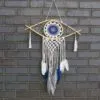 Protection Dream Catcher - Compact Macrame Evil Eye White/ Blue/Grey