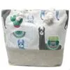 Light beige linen canvas tote bag featuring colourful alpaca illustrations and braided rope handles.