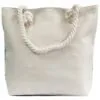 Light beige canvas tote bag featuring thick, white braided rope handles.