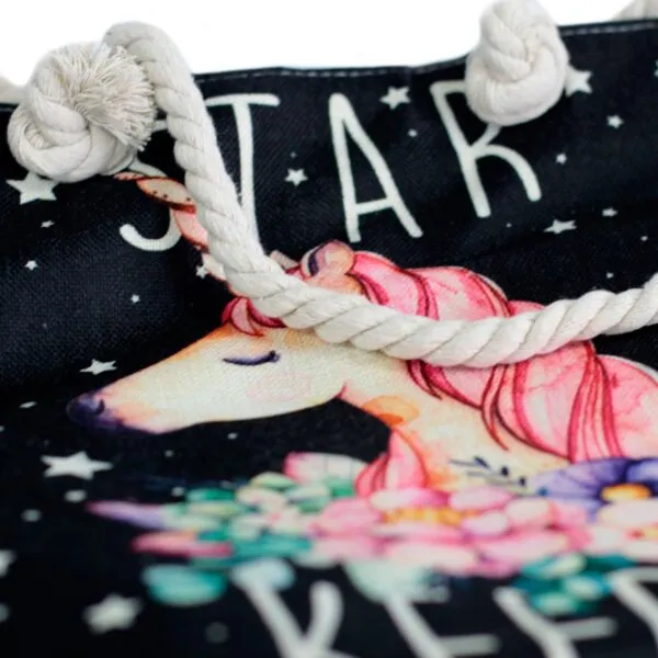 Unicorn Design Beach Tote Bag Rope Handle