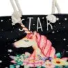 Unicorn Design Beach Tote Bag Rope Handle