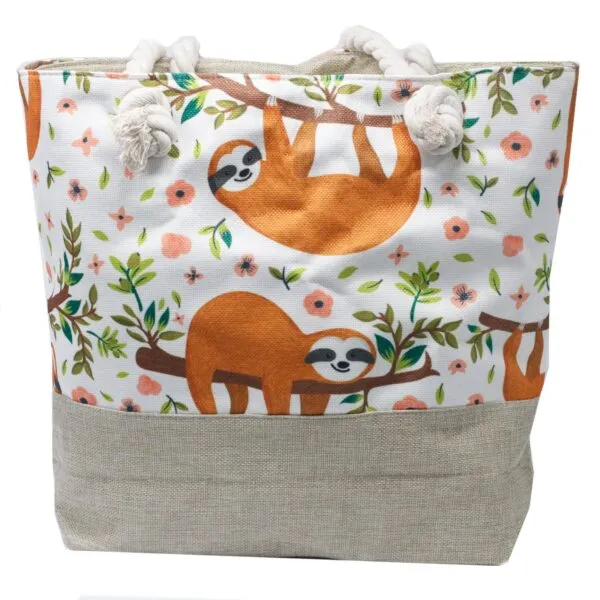 Sloths Design Beach Tote Bag with Rope Handle