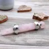 Crystal Healing Wand Rose Quartz Pink Gemstone Accents Rose quartz crystal healing wand featuring silver fittings, amethyst and garnet gemstones.