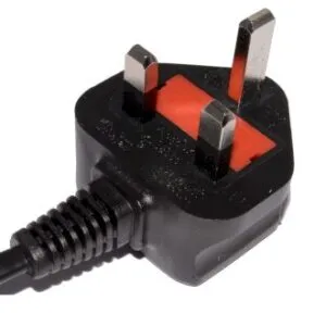 Black Type G UK 3-pin mains power plug with sleeved brass pins.