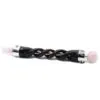 Rose Quartz Massage Wand Black Wood Pink Copper Spiral Handcrafted black wood and rose quartz massage wand featuring an embedded copper spiral.