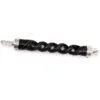 Black wood ceremonial wand with silver wire inlay, clear quartz point, and crystal sphere.