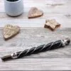Ornate Magic Wand Dark Wood and Silver Brown Tigers Eye Orb Ornate dark wood magic wand wrapped in silver wire with tigers eye crystals.