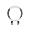 Clear 30mm crystal glass sphere resting on a transparent cubic display stand.