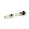 Clear quartz crystal baton featuring silver jewelled bands and a violet gemstone sphere.