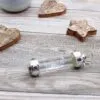 Clear Quartz Crystal Wand Silver Metal Amethyst Sphere Clear quartz crystal wand with silver metal fittings, an amethyst, and quartz sphere.
