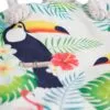 Cream woven canvas tropical tote bag featuring a colourful toucan print and rope handles.