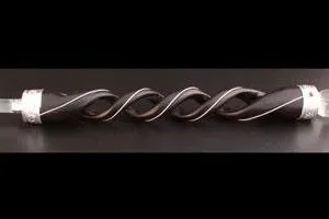 Decorative Wand Dark Wood Silver Filigree Crystal Ends Dark wood decorative wand with silver wire inlay and clear crystal ends.