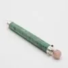 Gemstone Massage Wand Crystal Green Rose Quartz Sphere Green gemstone massage wand featuring a clear crystal point and pink rose quartz sphere.