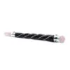 Crystal Wand Rose Quartz Pink And Black Twisted Wire Wrap Rose quartz crystal wand with a black twisted core wrapped in silver wire.