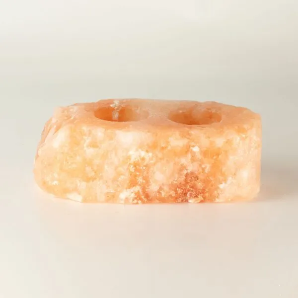 Hand-carved Himalayan pink salt candle holder with double tealight wells.