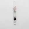 Linear Crystal Pendant Silver Pink And Purple 5 Stone Stack Linear silver crystal pendant featuring rose quartz, purple amethyst, and clear quartz gemstones.