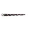 Twisted brown wooden wand with spiralled silver wire and round red rubies.