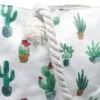 Textured white fabric with a colourful potted cactus print and natural rope trim.