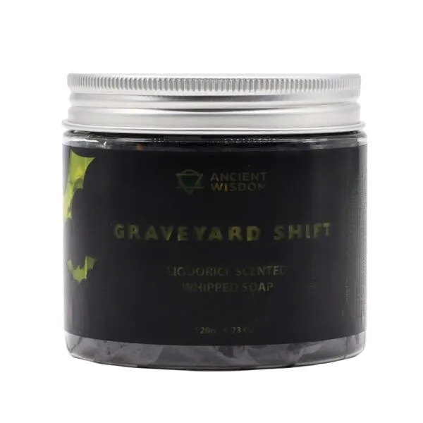 bG9jYWw6Ly9tZWRpYS85SC9BRC82MFIzMEMxSjY0VEtBRDlILzBmODY4YTI2LmpwZw.webp Graveyard Shift Whipped Soap 120g