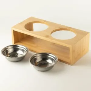 bG9jYWw6Ly9tZWRpYS85Si82Qy82MFIzMEMxSjZSVjM2QzlKLzYxNDJkMDZlLmpwZw.webp PAW Food Bowls - Large Double Stainless Steel (201) in Wooden Stand - 2x13cm