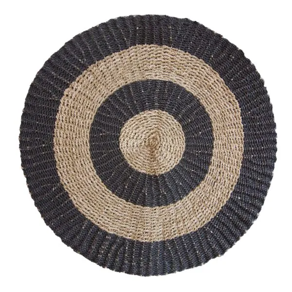 bG9jYWw6Ly9tZWRpYS85Si8wRS82MFIzMEMxRzZSVDMwRTlKLzA3OTIzNDE2LmpwZWc.webp Round Seagrass Black and Tan - Circles - 1m