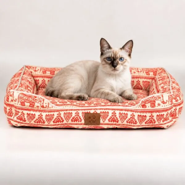 PAW Bed – Lucky Elephant – Red – 60 × 50 × 14cm