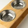 PAW Food Bowls - Large Double Stainless Steel (201) in Wooden Stand - 2x13cm