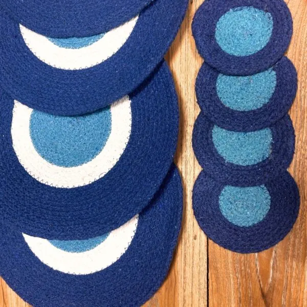 Set of Evil Eye Jute Rope Coasters and  Mats (4 of each)