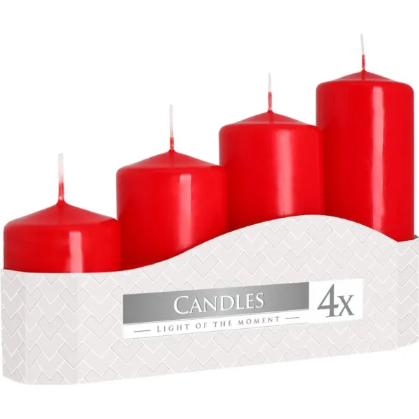bG9jYWw6Ly9tZWRpYS85UC80RC82MFIzMEMxRzZSUzM0RDlQL2VhOTc3ZjU3LmpwZWc.webp Set of 4 Pillar Candles 50mm (11/16/22/33H) - Red