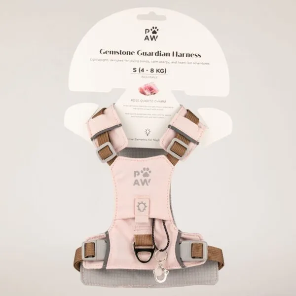 bG9jYWw6Ly9tZWRpYS85Ui80RC82MFIzMEMxSjZSVEs0RDlSLzQwMjkyODM0LmpwZw.webp PAW - S (4-8Kg) Dog Step-in Guardian Harness with Reflective Mesh - Soft Pink - Rose Quartz Charm