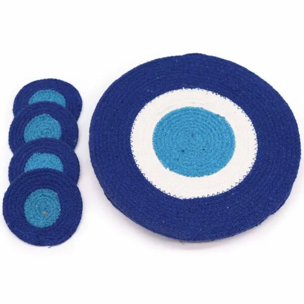 Set of Evil Eye Jute Rope Coasters and  Mats (4 of each)