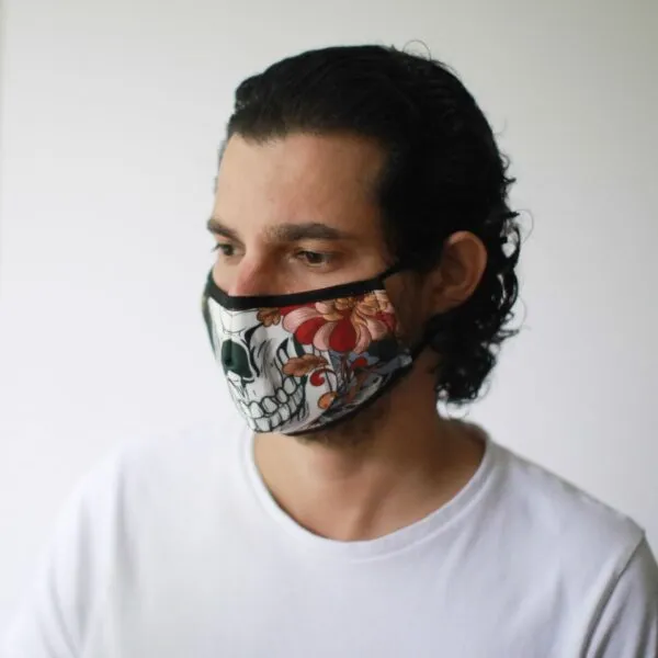 bG9jYWw6Ly9tZWRpYS85Ui84RS82MFIzMEMxRzZNV0s4RTlSLzE2ODhlODhhLmpwZWc.webp Reusable Fashion Face Mask - Colourful Calavera (Adult)