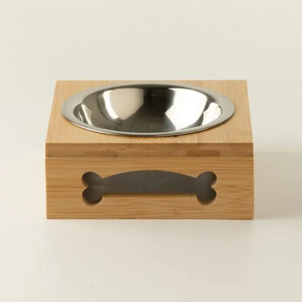 PAW Food Bowls - Single Stainless Steel (201) in Wooden Stand - 12cm