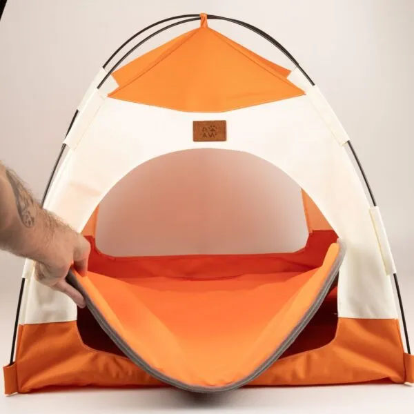 PAW Bed – Beige and Orange Tent – 58 × 58 × 48cm
