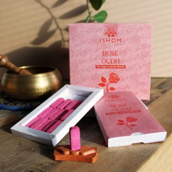 bG9jYWw6Ly9tZWRpYS8xSi8wRS82MFIzMEMxRzZXUkswRTFKLzc4MTUwZGE4LmpwZWc.webp Pack of 15 Natural Incense Smudge Bricks and Burner - Rose Wood