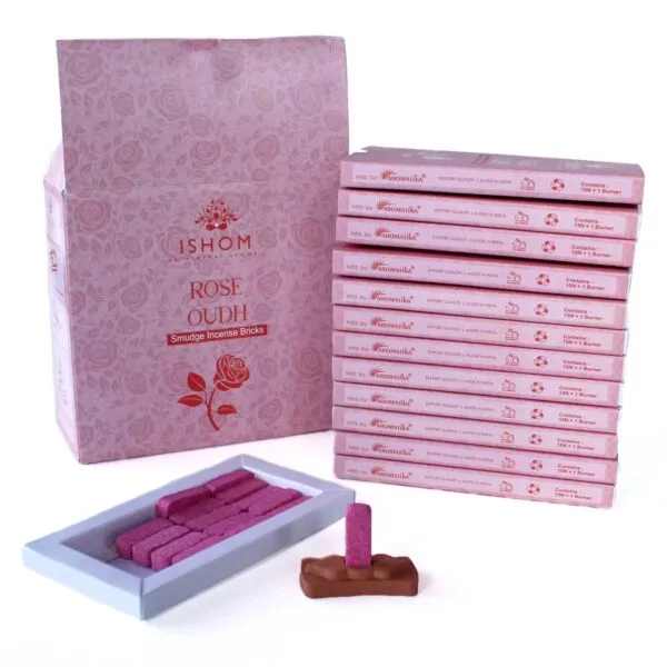 bG9jYWw6Ly9tZWRpYS8xSy8wRS82MFIzMEMxRzZXUkswRTFLLzM3OTFjZGFmLmpwZWc.webp Pack of 15 Natural Incense Smudge Bricks and Burner - Rose Wood