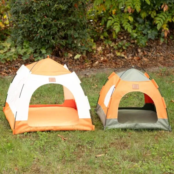 PAW Bed – Beige and Orange Tent – 58 × 58 × 48cm