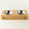 PAW Food Bowls - Double Stainless Steel in Wooden Stand - 2x12cm