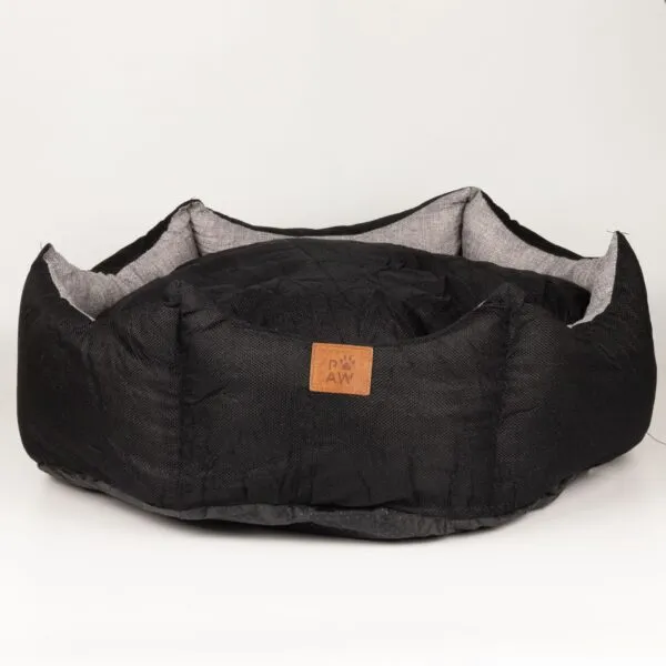 PAW Bed – Large Royal Crown – Black & Grey – 50 × 50 × 26cm