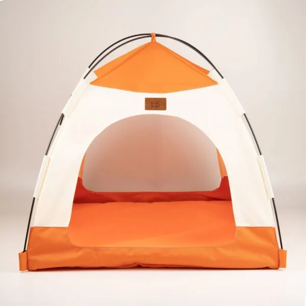 PAW Bed – Beige and Orange Tent – 58 × 58 × 48cm