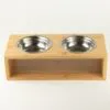 PAW Food Bowls - Large Double Stainless Steel (201) in Wooden Stand - 2x13cm