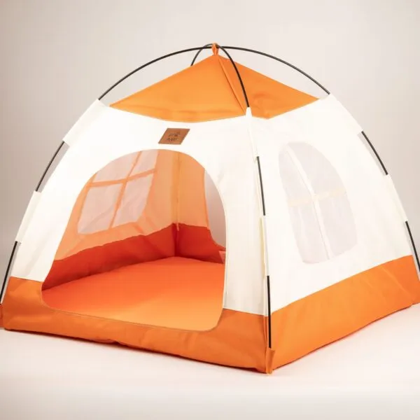 PAW Bed – Beige and Orange Tent – 58 × 58 × 48cm