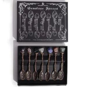 Set of 7 Bronze Gemstone Crystal Witch Spoons
