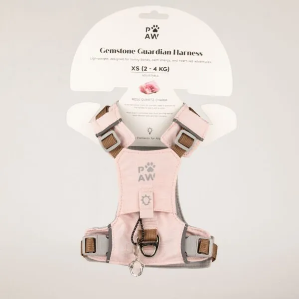 PAW - XS (2-4Kg) Dog Step-in Guardian Harness with Reflective Mesh - Soft Pink - Rose Quartz Charm
