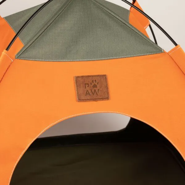 PAW Bed – Green & Orange Tent – 48 × 48 × 40cm