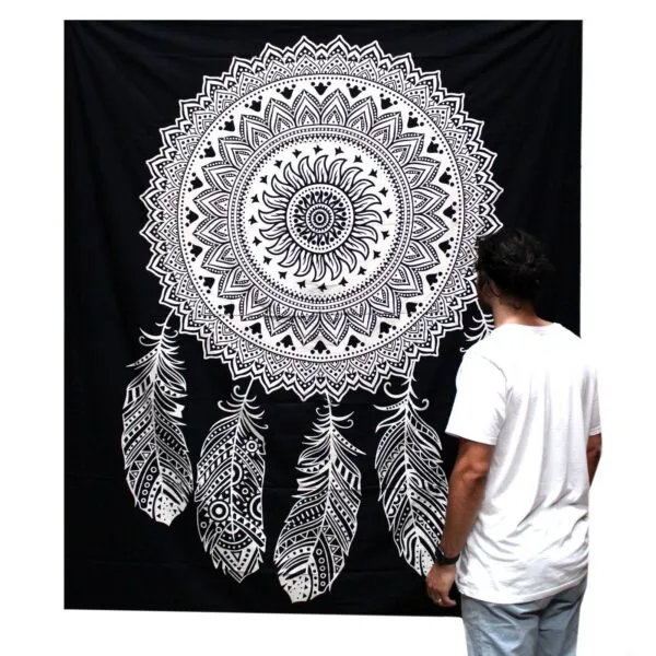 bG9jYWw6Ly9tZWRpYS9TSC9KQy82MFIzMEMxRzZNV0tKQ1NIL2IxNDU5YmQ1LmpwZWc.webp Band W Double Cotton Bedspread + Wall Hanging - Dreamcatcher
