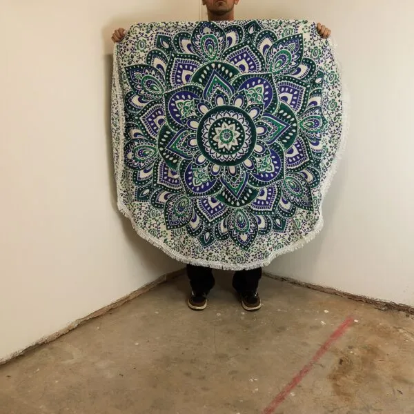 Small Mandala Roundie Cotton Art (130cm) - Teal and  Blue