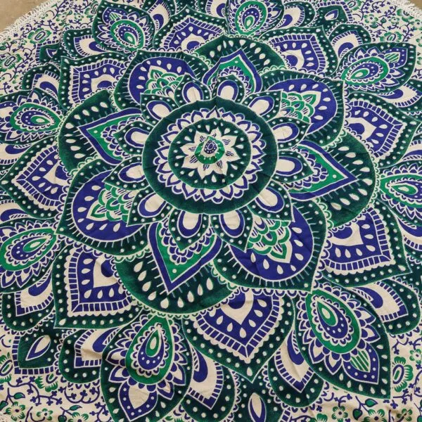 Small Mandala Roundie Cotton Art (130cm) - Teal and  Blue