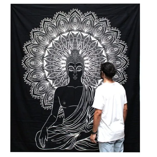 bG9jYWw6Ly9tZWRpYS9TTS9KQy82MFIzMEMxRzZNV0tKQ1NNLzYxOWM1Y2QzLmpwZWc.webp Band W Double Cotton Bedspread + Wall Hanging - Buddha