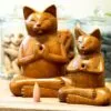 Wooden Carved Incense Burners - Lrg Yoga Cat